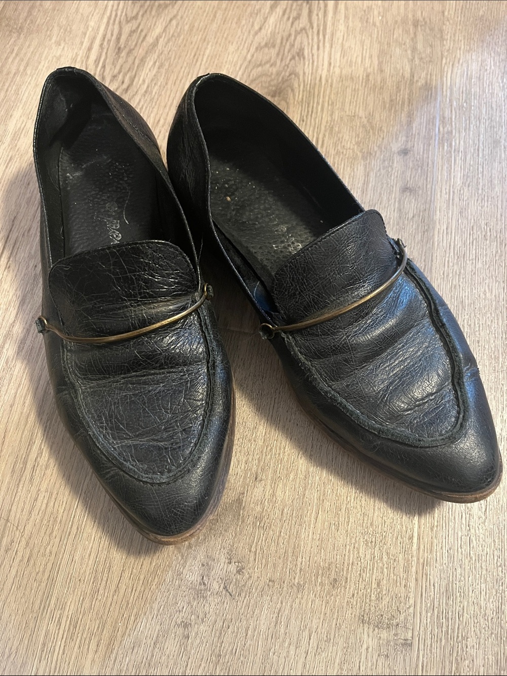 Women’s Free People Black Leather Slip-On Liam Loafer with Metal Accent